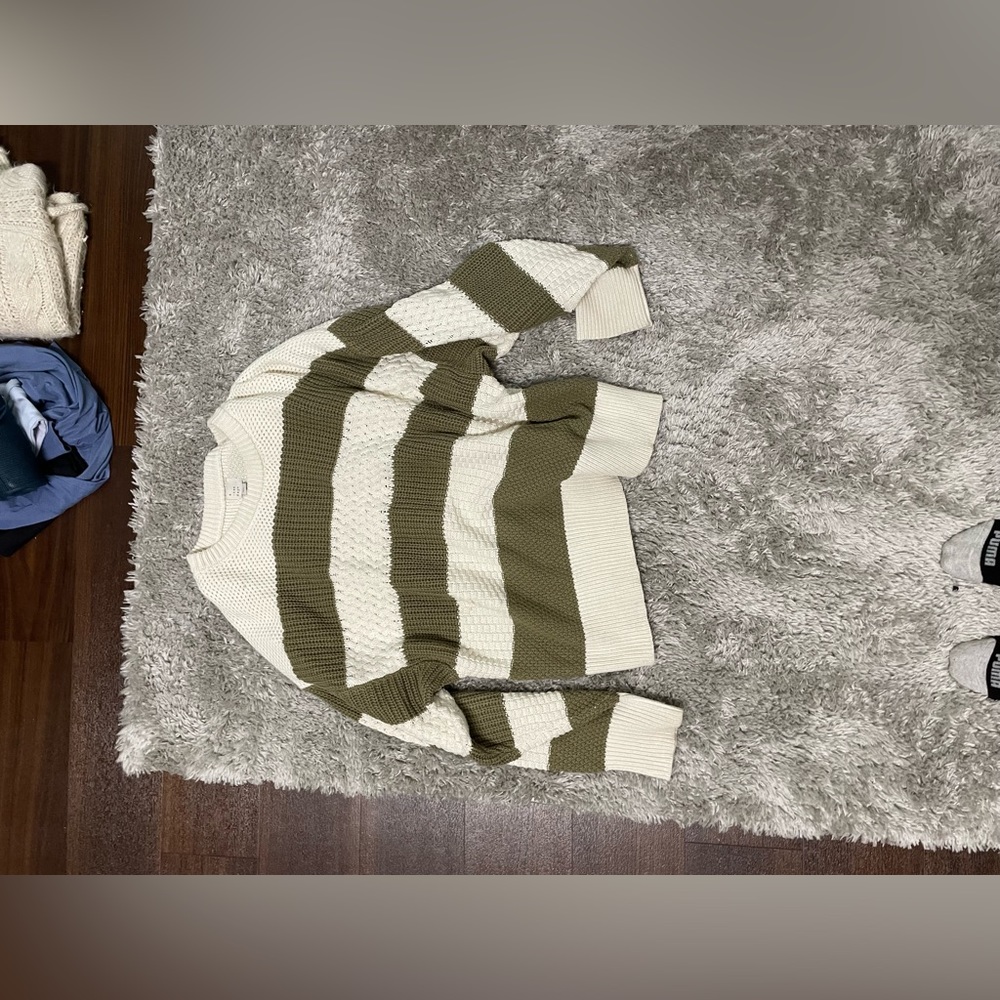 Target sweater that is white and green striped. Size small.